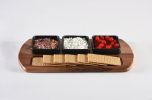 Charcuterie/ Serving Tray w/ 3 black square ceramic bowls